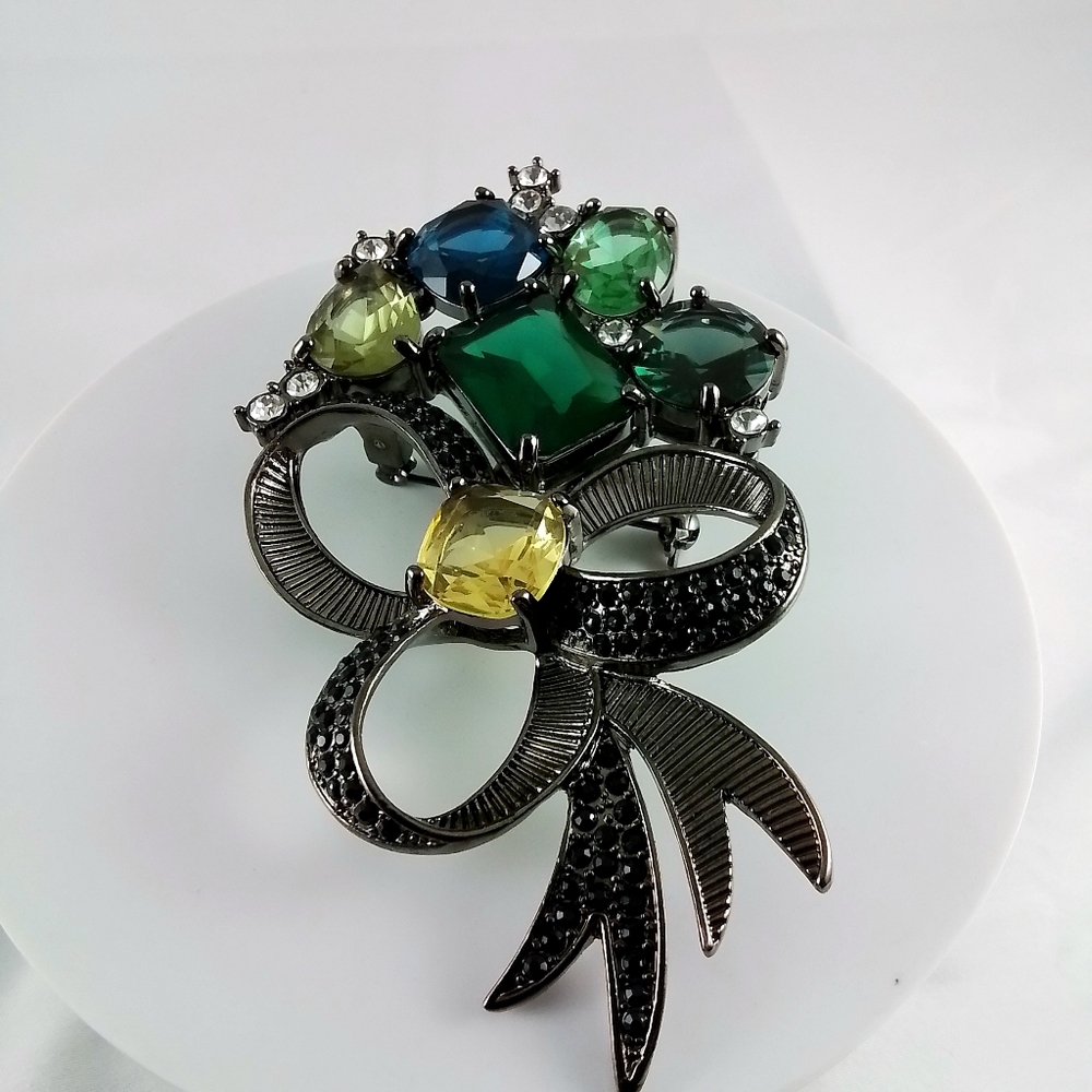 Masive Large Avon Signed Vintage Multi-Color Rhinestone Brooch